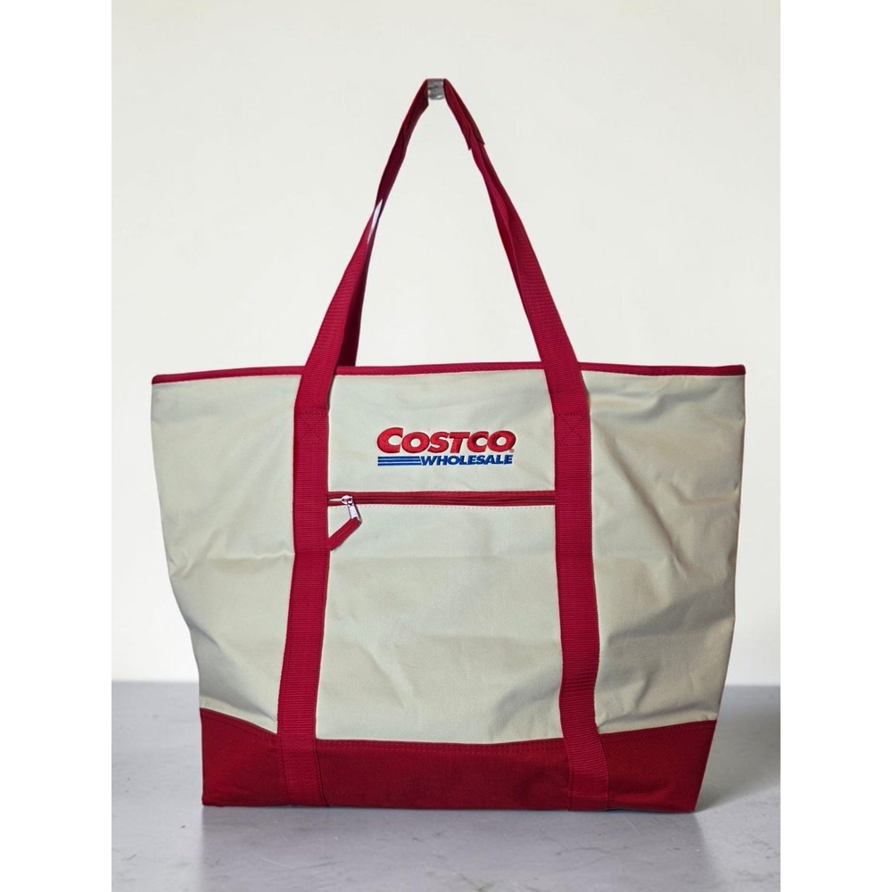 Costco Wholesale Canvas Red XL Large Zip Up Insulated Cooler Tote Shopping Bag